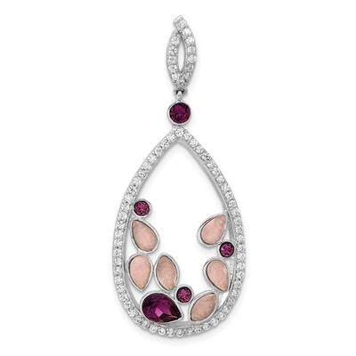 Fancy Purple Crystal, Pink Glass &amp; CZ Teardrop Pendant Sterling Silver Polished QP4166, MPN: QP4166,