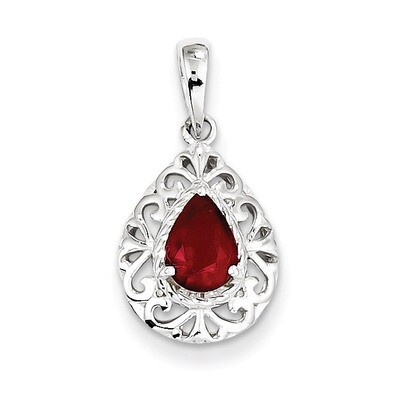 African Ruby Teardrop Pendant Sterling Silver Rhodium-plated QP3005R, MPN: QP3005R, 883957507439
