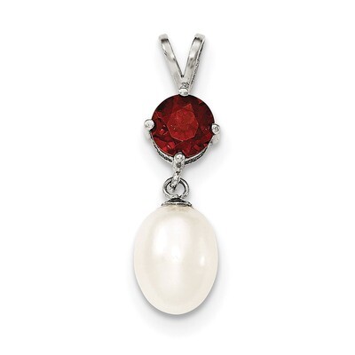 Garnet &amp; 8-9mm Freshwater Cultured Pearl Teardrop Pendant Sterling Silver QP4641, MPN: QP4641, 7412…