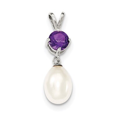Amethyst &amp; 8-9mm Freshwater Cultured Pearl Teardrop Pendant Sterling Silver QP4644, MPN: QP4644, 74…