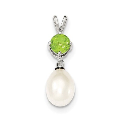 Peridot &amp; 8-9mm Freshwater Cultured Pearl Teardrop Pendant Sterling Silver QP4643, MPN: QP4643, 741…