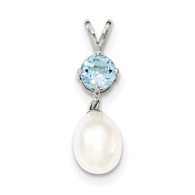 Blue Topaz &amp; 8-9mm Freshwater Cultured Pearl Teardrop Pendant Sterling Silver QP4645, MPN: QP4645, …