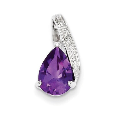 Amethyst Teardrop Pendant Sterling Silver Rhodium-plated Diamond QP2970AM, MPN: QP2970AM, 883957401…