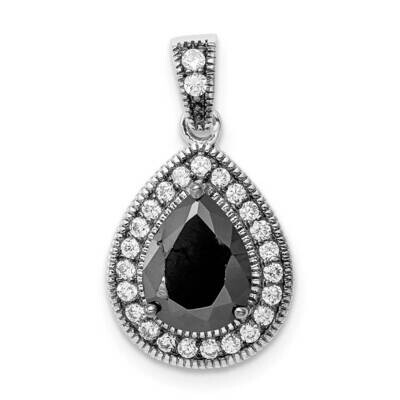 Black and White CZ Diamond Teardrop Pendant Sterling Silver Rhodium Plated QP5115, MPN: QP5115, 883…