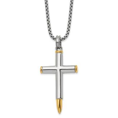 Yellow Ip-Plated Bullet Cross 24 Inch Necklace Stainless Steel Polished SRN2948-24 by Chisel, MPN: …