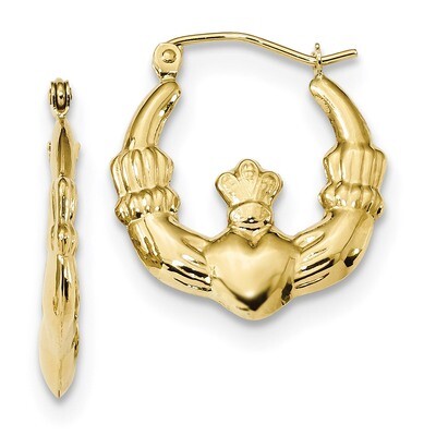 Polished Claddagh Hoop Earrings 10k Gold 10ER294, MPN: 10ER294, 191101169410