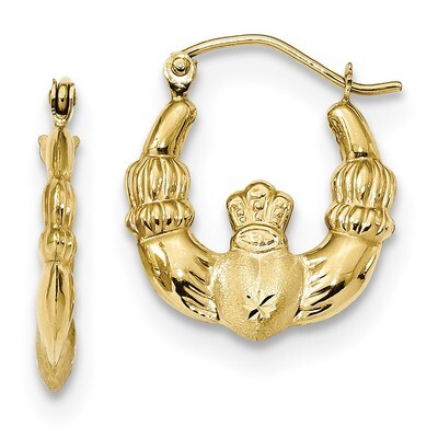 Polished &amp; Satin Claddagh Hoop Earrings 10k Gold 10ER293, MPN: 10ER293, 191101169403