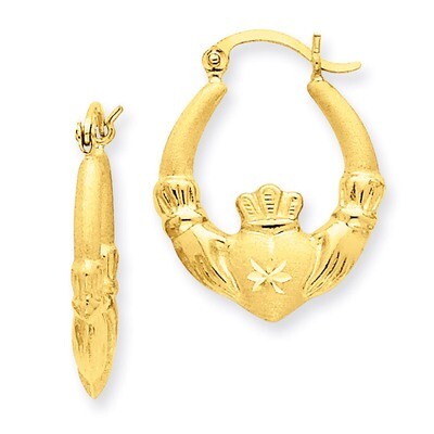 Claddagh Hoop Earrings 14k Gold Polished &amp; Satin TC500, MPN: TC500, 883957289960