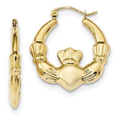 Polished Claddagh Hoop Earrings 10k Gold 10ER295, MPN: 10ER295, 191101169427