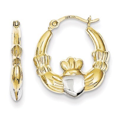 Claddagh Hollow Hoop Earrings 10K Gold &amp; Rhodium 10ER261, MPN: 10ER261, 883957541792