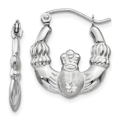 Satin and Diamond -cut Claddagh Hoop Earrings 14k white Gold TH800, MPN: TH800, 191101457753