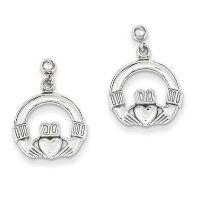 Flat-Backed Claddagh Earrings 14k White Gold Solid Polished K1530, MPN: K1530, 886774097831