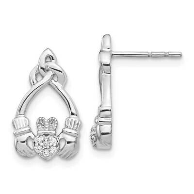 Claddagh Post Earrings 14k White Gold Diamond EM5536-006-WA, MPN: EM5536-006-WA, 883957273570