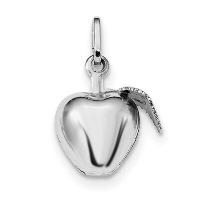 Puffed Apple with Leaf Charm Sterling Silver Rhodium Plated Polished QC9285, MPN: QC9285, 886774082…