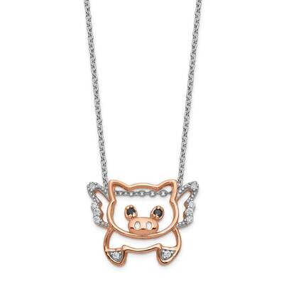 Rose-gold Plated CZ Diamond Flying Pig 18 Inch Necklace Sterling Silver QCM859-18, MPN: QCM859-18, …