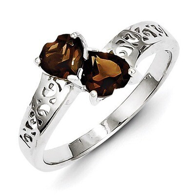 Smokey Quartz Heart Ring Sterling Silver Rhodium QDX701, MPN: QDX701, 883957542683