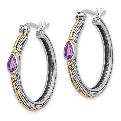Amethyst Hinged Hoop Earrings Sterling Silver &amp; 14k Gold QTC1241, MPN: QTC1241, 191101465505