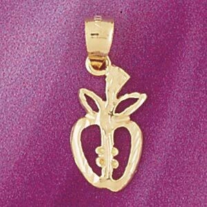 Dazzlers Jewelry Apple Fruit Pendant Necklace Charm Bracelet in Yellow, White or Rose Gold 6859, MP…