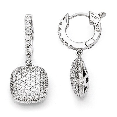 Diamond Hinged Hoop Dangle Square Earrings Sterling Silver Rhodium-plated QE11292, MPN: QE11292, 88…