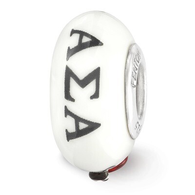 Hand Painted Alpha Sigma Alpha Fenton Glass Bead Sterling Silver QRS3668