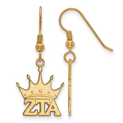 Zeta Tau Alpha Medium Dangle Earrings Gold-plated Silver GP037ZTA, MPN: GP037ZTA, 886774939193