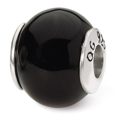 Black Agate Stone Bead - Sterling Silver QRS1692, MPN: QRS1692, 883957308968