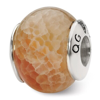 Peach Cracked Agate Stone Bead - Sterling Silver QRS1659, MPN: QRS1659, 883957308630