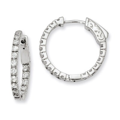 Diamond In and Out Hinged Hoop Earrings Sterling Silver Rhodium-plated QE8026, MPN: QE8026, 8867747…