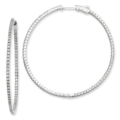Diamond In and Out Hinged Hoop Earrings Sterling Silver Rhodium-plated QE8022, MPN: QE8022, 8867742…