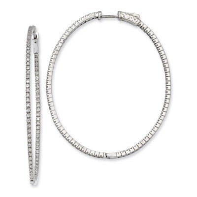 Diamond Hinged Oval Hoop Earrings Sterling Silver Rhodium-plated QE8030, MPN: QE8030, 883957434636