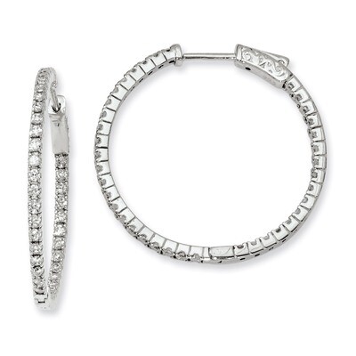 Diamond In and Out Hinged Hoop Earrings Sterling Silver Rhodium-plated QE8024, MPN: QE8024, 8867747…