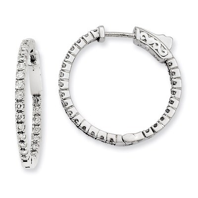 Diamond In and Out Hinged Hoop Earrings Sterling Silver Rhodium-plated QE8023, MPN: QE8023, 8867747…