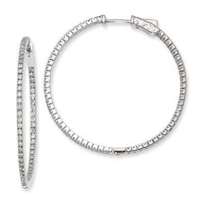 Diamond In and Out Hinged Hoop Earrings Sterling Silver Rhodium-plated QE8021, MPN: QE8021, 8867742…