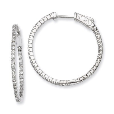 Diamond In and Out Hinged Hoop Earrings Sterling Silver Rhodium-plated QE8020, MPN: QE8020, 8867742…