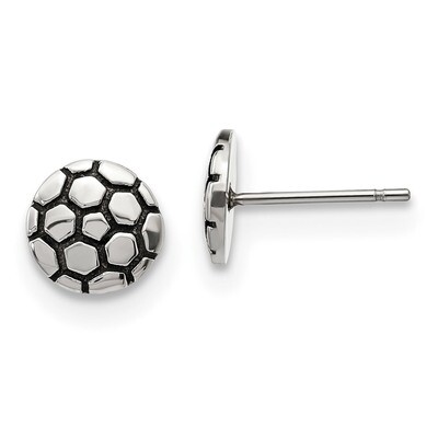 Soccer Ball Post Earrings Stainless Steel Antiqued and Polished SRE1169 by Chisel, MPN: SRE1169, 19…