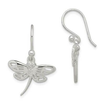 Dragonfly Dangle Earrings Sterling Silver CZ Diamond QE14679, MPN: QE14679, 886774070445