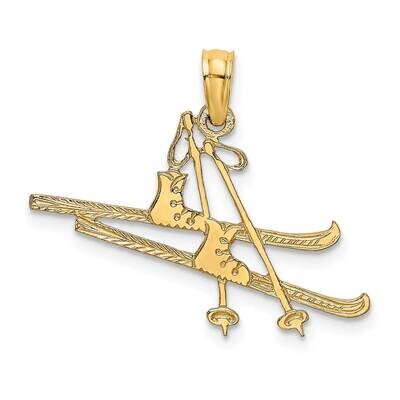 Snow Skies Boot Pole Charm 14k Gold Polished &amp; Engraved K8748, MPN: K8748, 637218020393