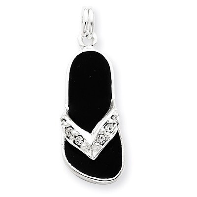 Black Enameled Diamondech Crystal Flip Flop Charm Sterling Silver QC4853, MPN: QC4853, 191101182341