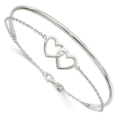 Double Heart and Bangle Sterling Silver Polished QB1437, MPN: QB1437, 191101781964