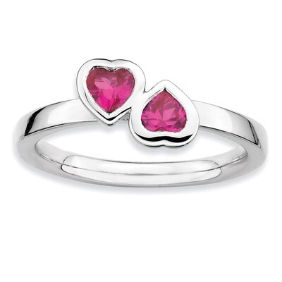 Ruby Double Heart Ring - Sterling Silver QSK404, MPN: QSK404, 886774002248