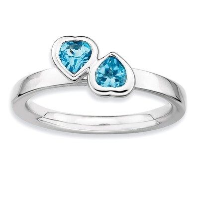 Blue Topaz Double Heart Ring - Sterling Silver QSK409, MPN: QSK409, 886774002538