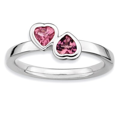 Pink Tourmaline Double Heart Ring - Sterling Silver QSK407, MPN: QSK407, 886774002422