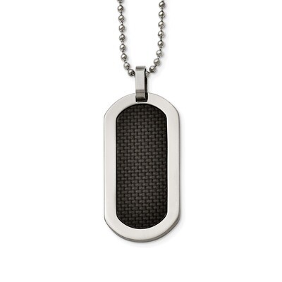 Polished Black Carbon Fiber Inlay Dog Tag Necklace Titanium TBN157-24