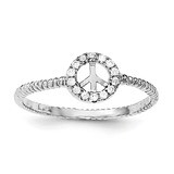 Textured CZ Diamond Peace Ring Sterling Silver Rhodium-plated Polished QR6203, MPN: QR6203,