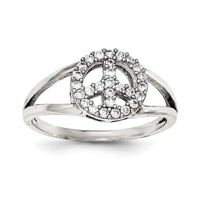CZ Diamond Peace Sign Ring Sterling Silver Polished QR6215, MPN: QR6215,