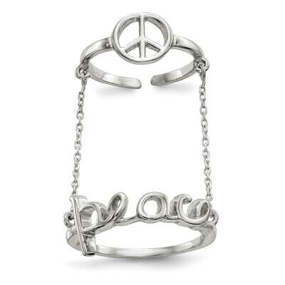 Chain &amp; Peace Double Ring Sterling Silver Polished QR6537-7, MPN: QR6537-7,