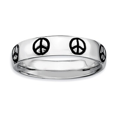 Enameled Peace Sign Ring - Sterling Silver Polished QSK104, MPN: QSK104, 886774209272