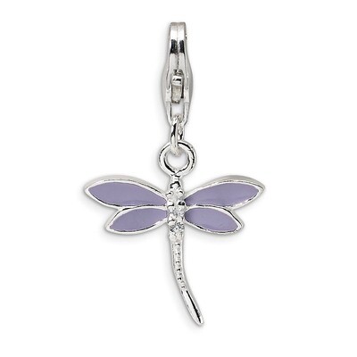 Lilac Enameled &amp; Synthetic Diamond Dragonfly Charm Sterling Silver QCC375 by Amore La Vita, MPN: QC…