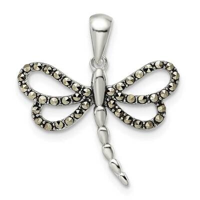 Marcasite Dragonfly Pendant Sterling Silver Antiqued Polished QC11035, MPN: QC11035,