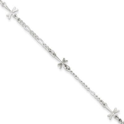 9 Inch Dragonfly &amp; Extension Anklet Sterling Silver Polished QG3153-9, MPN: QG3153-9, 886774988634